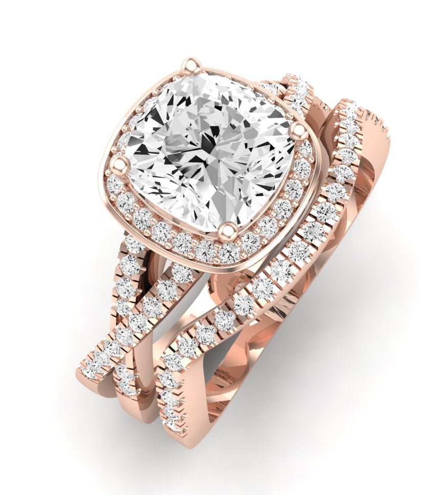 Moonflower Cushion Moissanite Bridal Set rosegold