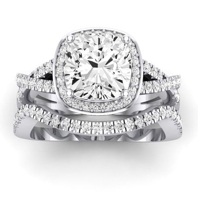 Moonflower Cushion Moissanite Bridal Set whitegold