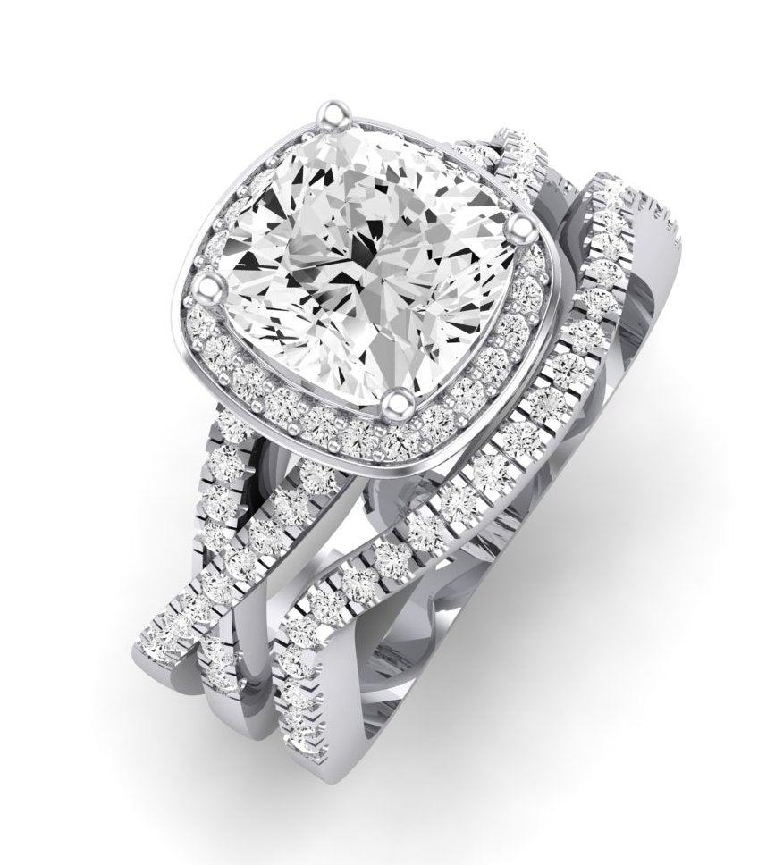 Moonflower Cushion Moissanite Bridal Set whitegold