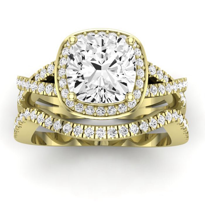 Moonflower Cushion Moissanite Bridal Set yellowgold