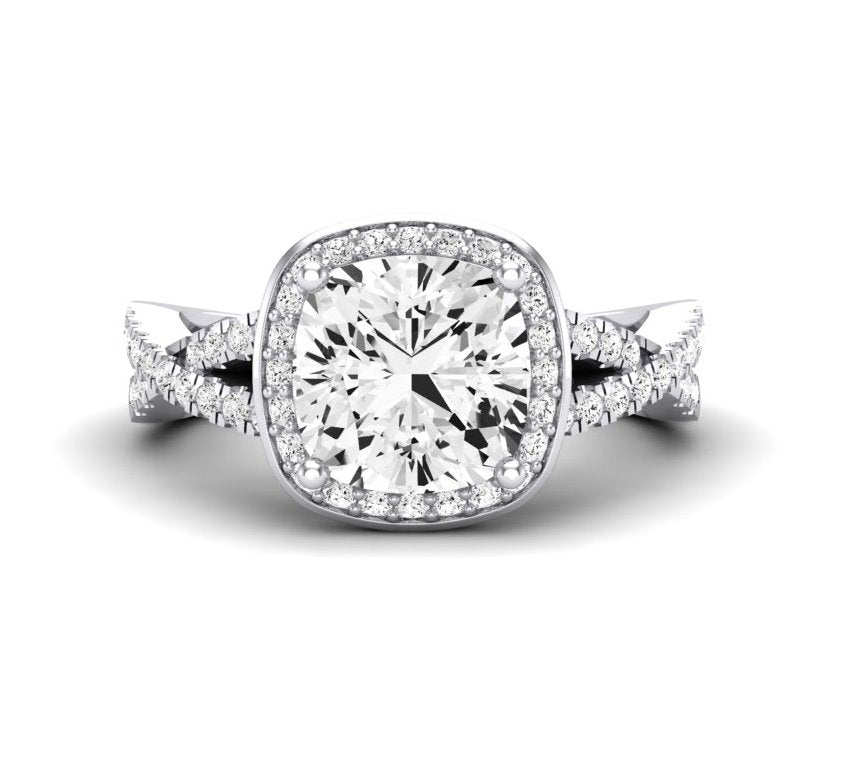 Moonflower Cushion Moissanite Engagement Ring whitegold