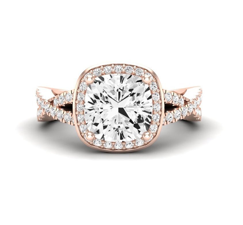 Moonflower Cushion Moissanite Engagement Ring rosegold