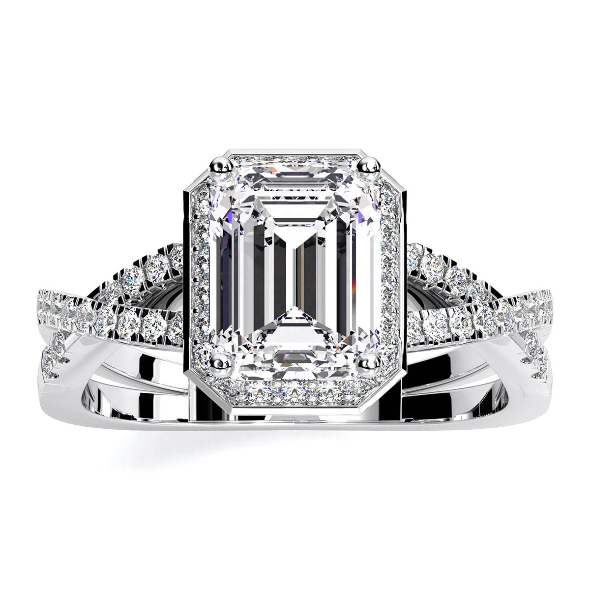 Moonflower Emerald Diamond Engagement Ring (Lab Grown Igi Cert) whitegold