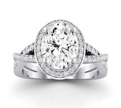 Moonflower Oval Moissanite Engagement Ring whitegold