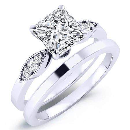1.00 ct - Mulberry - GIA Natural Princess Diamond Bridal Set
