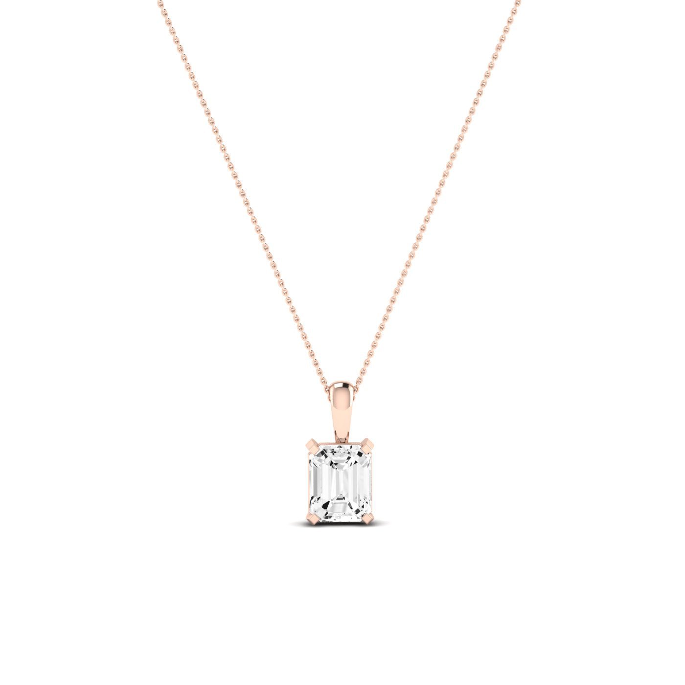 Orchid Emerald Cut Diamond Solitaire Necklace (Clarity Enhanced) rosegold