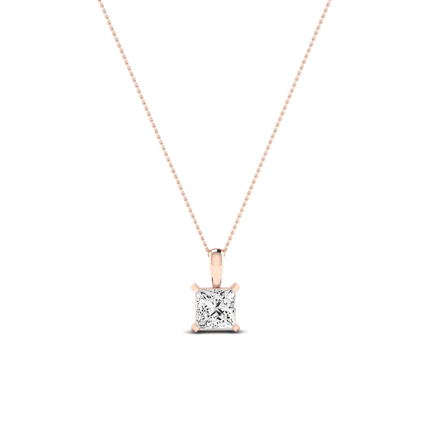 Orchid Princess Cut Diamond Solitaire Necklace (Clarity Enhanced) rosegold