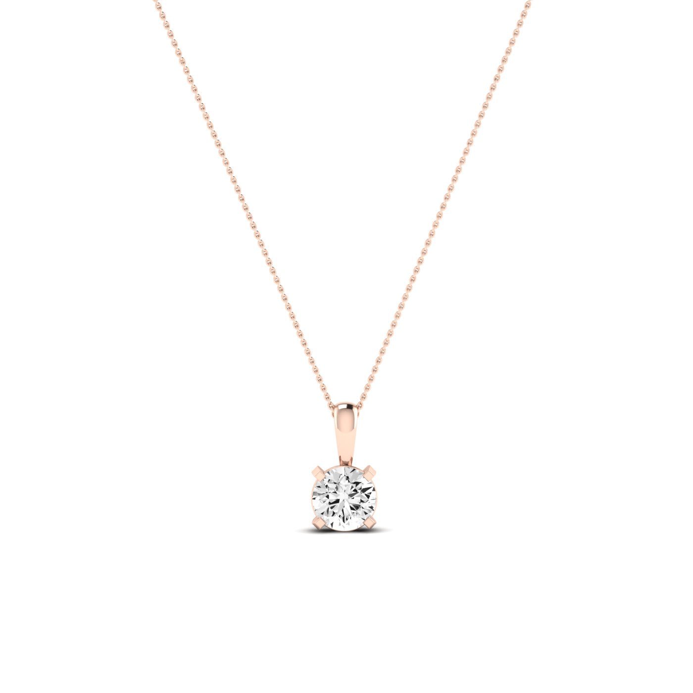 Orchid Round Cut Diamond Solitaire Necklace (Clarity Enhanced) rosegold