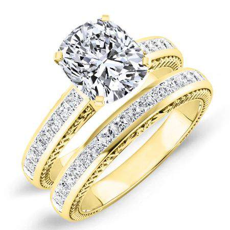 Peony Cushion Moissanite Bridal Set yellowgold