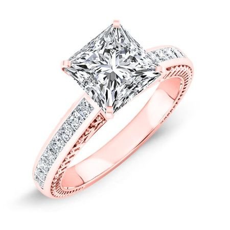 Peony Diamond Matching Band Only (engagement Ring Not Included) For Ring With Princess Center rosegold