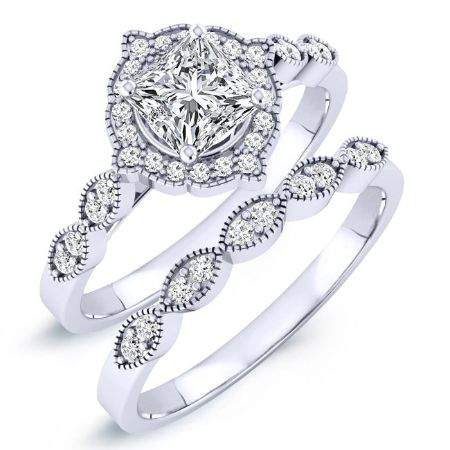 1.00 ct - Petal - GIA Natural Princess Diamond Bridal Set