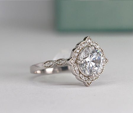 Petal Round Moissanite Engagement Ring whitegold