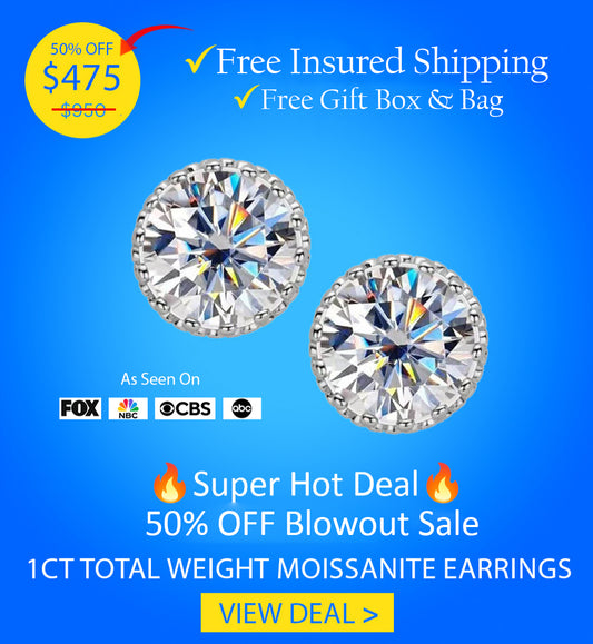 1ct Total Weight Round Moissanite Earrings VVS2 DEF