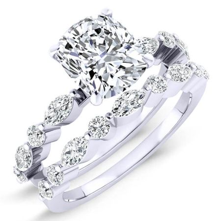 Redbud Cushion Moissanite Bridal Set whitegold