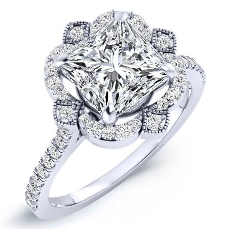 Rockrose Diamond Matching Band Only (engagement Ring Not Included) For Ring With Princess Center whitegold