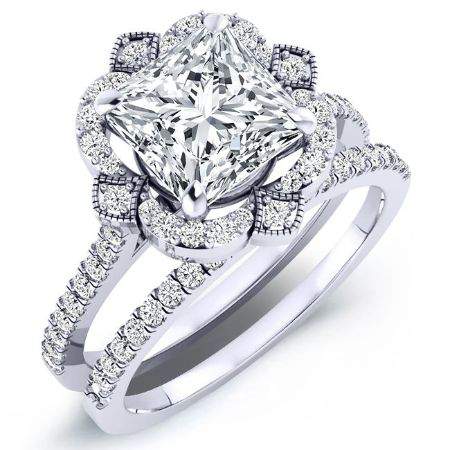 2.00 ct - Rockrose - GIA Natural Princess Diamond Bridal Set