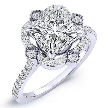 Rockrose Princess Diamond Engagement Ring (Lab Grown Igi Cert) whitegold