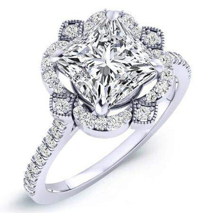 Rockrose Princess Moissanite Engagement Ring whitegold