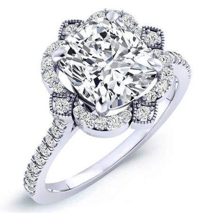 Rockrose Cushion Diamond Engagement Ring (Lab Grown Igi Cert) whitegold