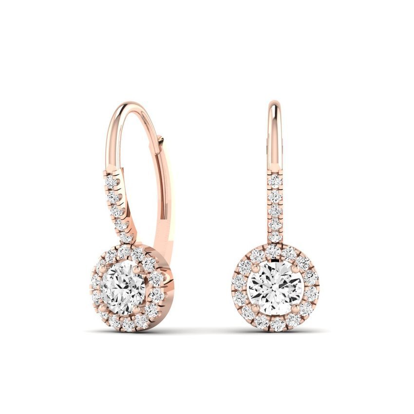 Rue Round Cut Moissanite Halo Earrings rosegold