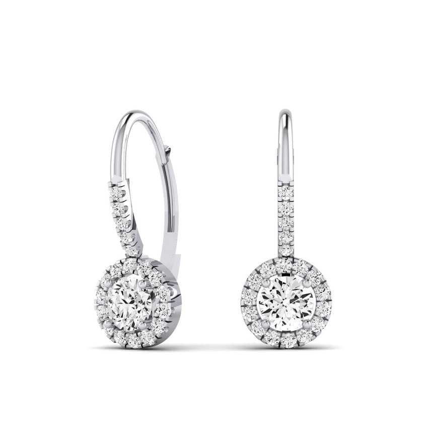Rue Round Cut Moissanite Halo Earrings whitegold