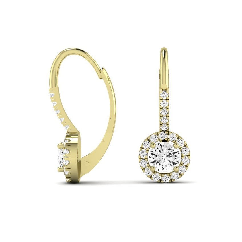 Rue Round Cut Moissanite Halo Earrings yellowgold