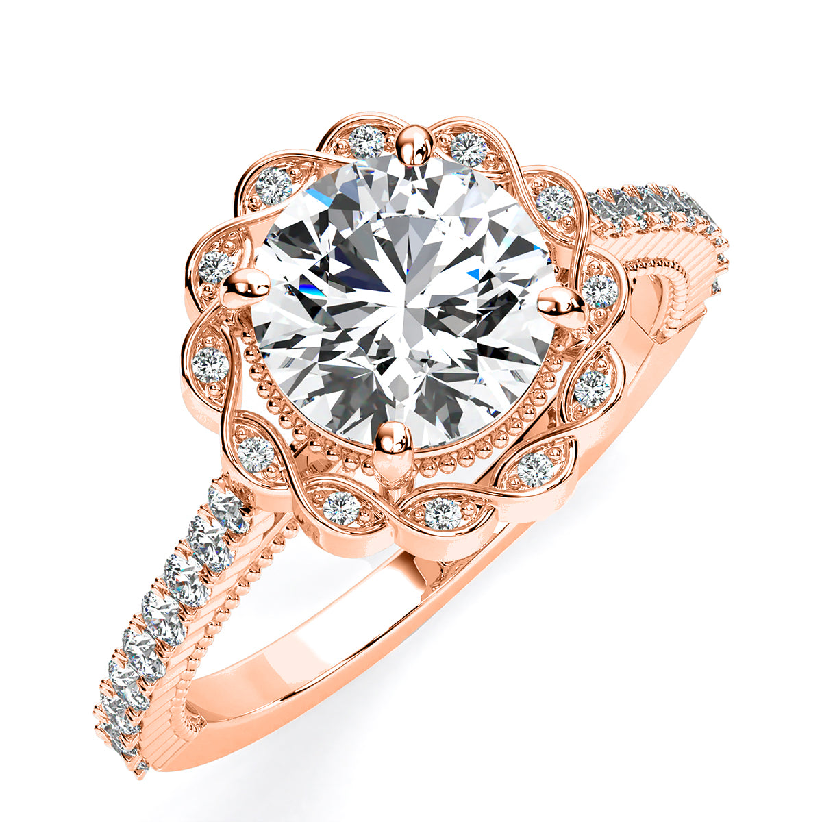 Ruellia Round Moissanite Engagement Ring rosegold