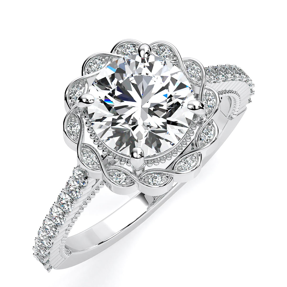 Ruellia Round Moissanite Engagement Ring whitegold