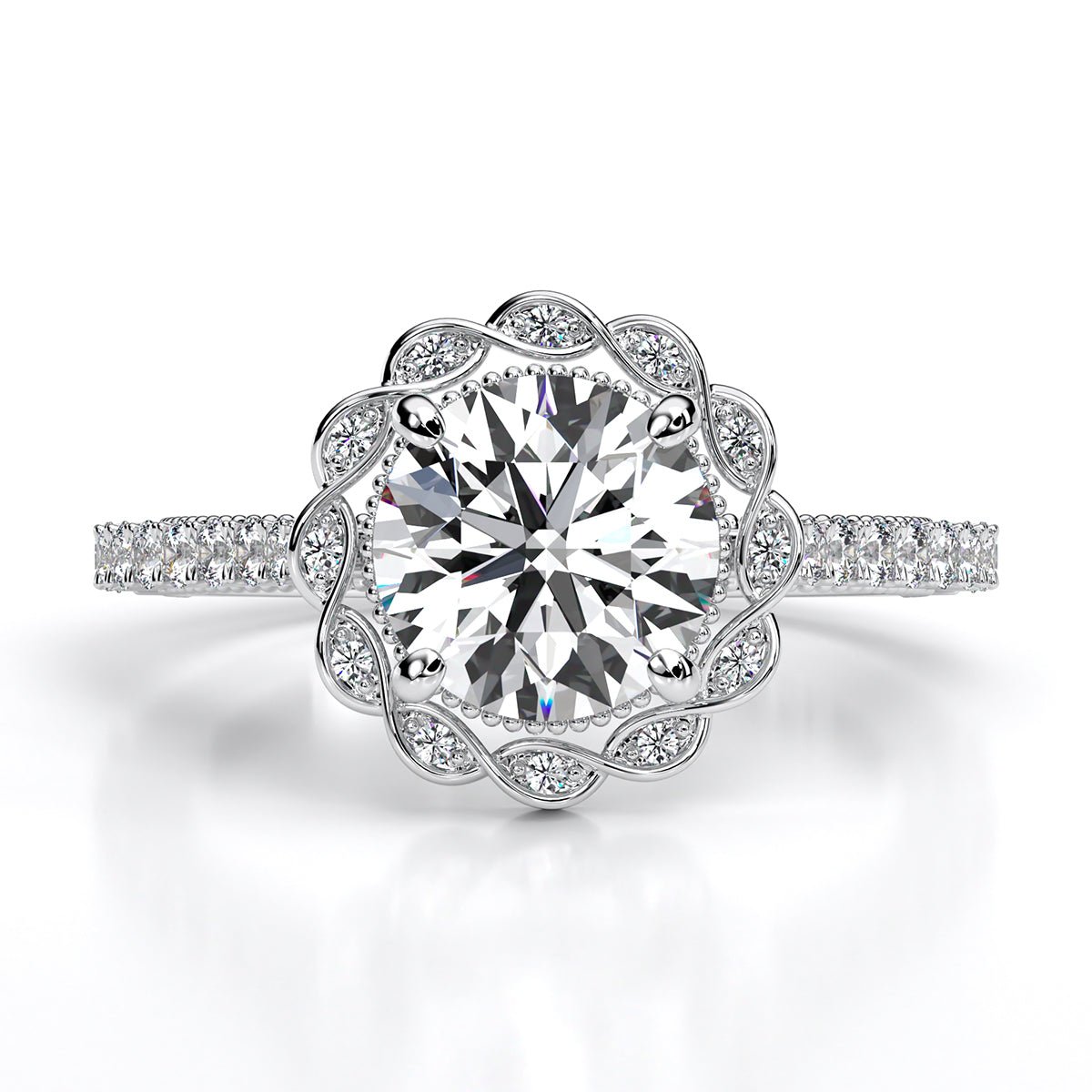 Ruellia Round Moissanite Engagement Ring whitegold