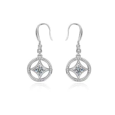 Sally Round Pearl & Moissanite Dangling Earrings whitegold