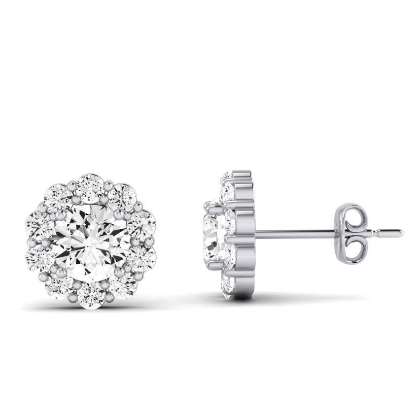 Sequoia Round Cut Diamond Halo Earrings (Clarity Enhanced) whitegold