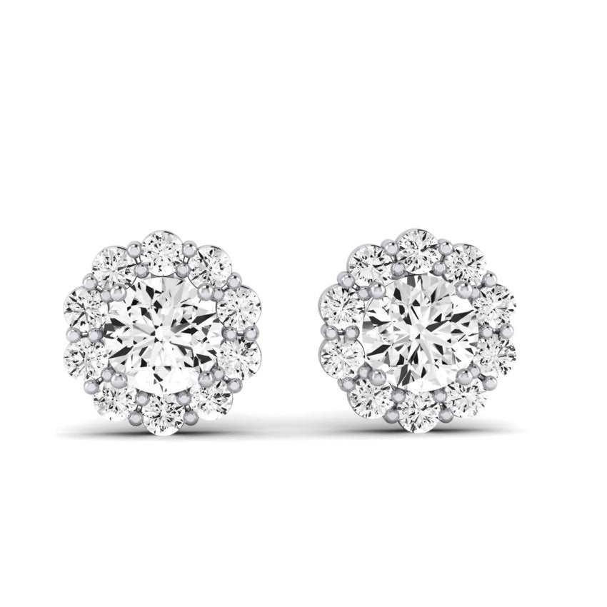 Sequoia Round Cut Moissanite Halo Earrings whitegold