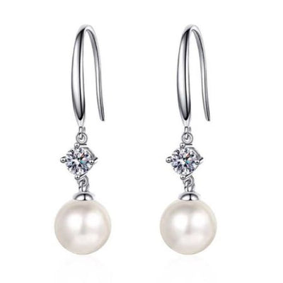 Sheena Round Pearl & Diamond Dangling Earrings whitegold