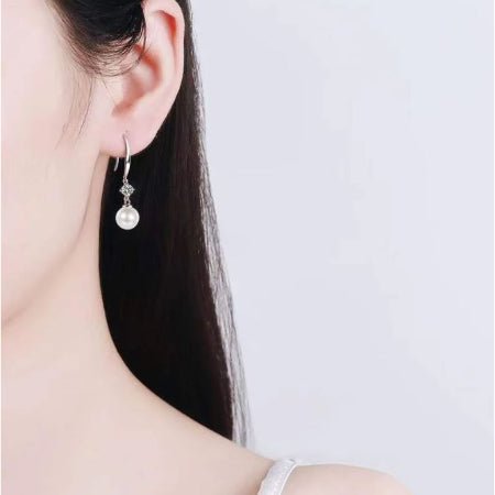 Sheena Round Pearl & Diamond Dangling Earrings whitegold