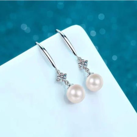 Sheena Round Pearl & Diamond Dangling Earrings whitegold