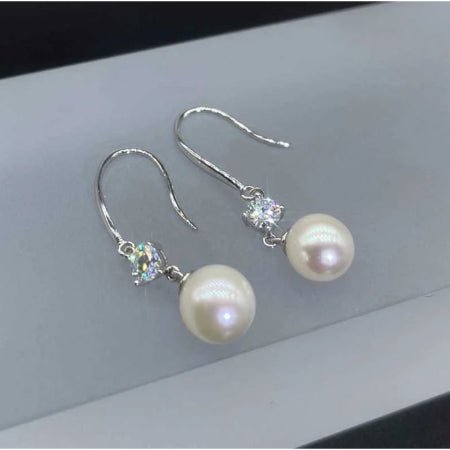 Sheena Round Pearl & Moissanite Dangling Earrings whitegold