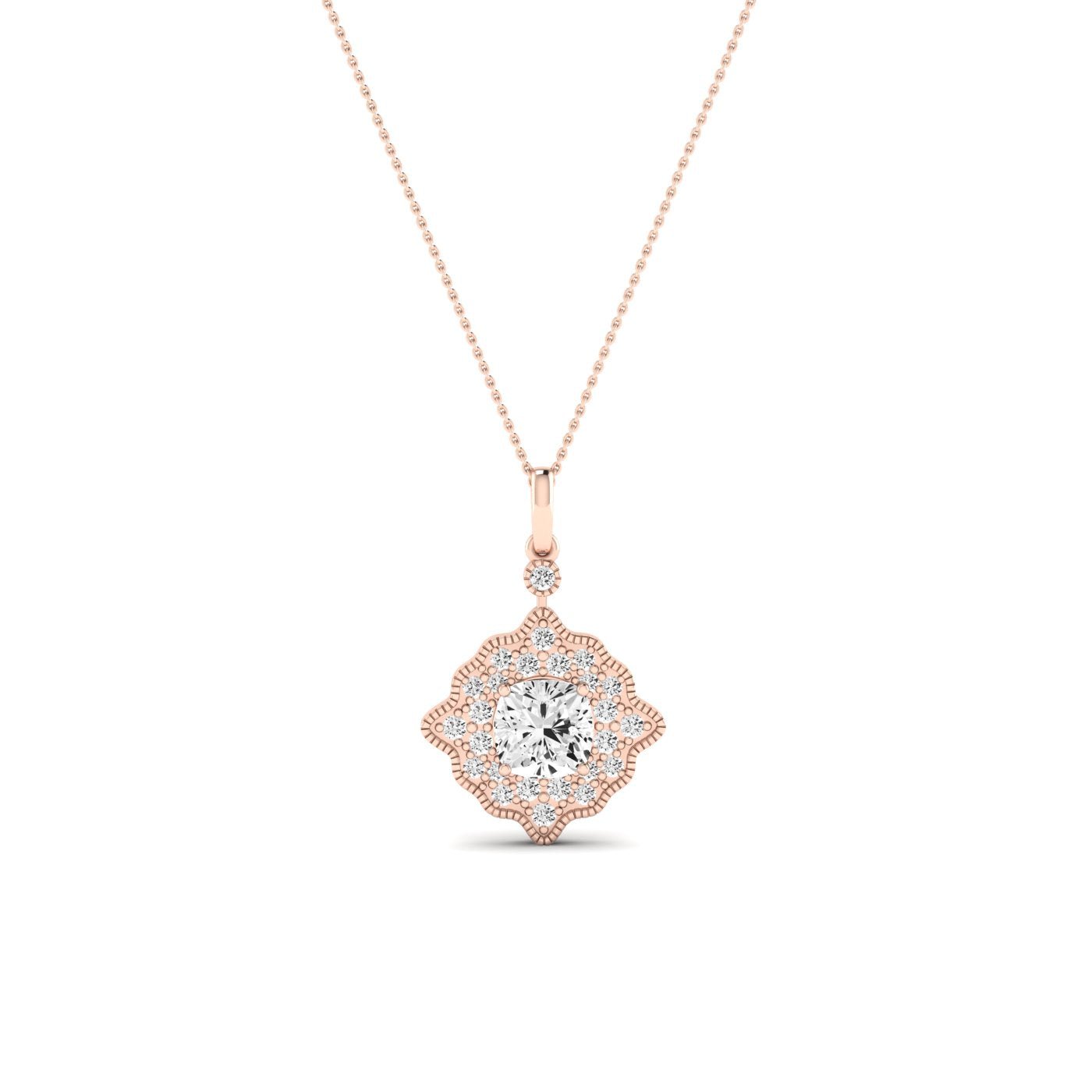 Sky Cushion Cut Diamond Halo Necklace (Clarity Enhanced) rosegold