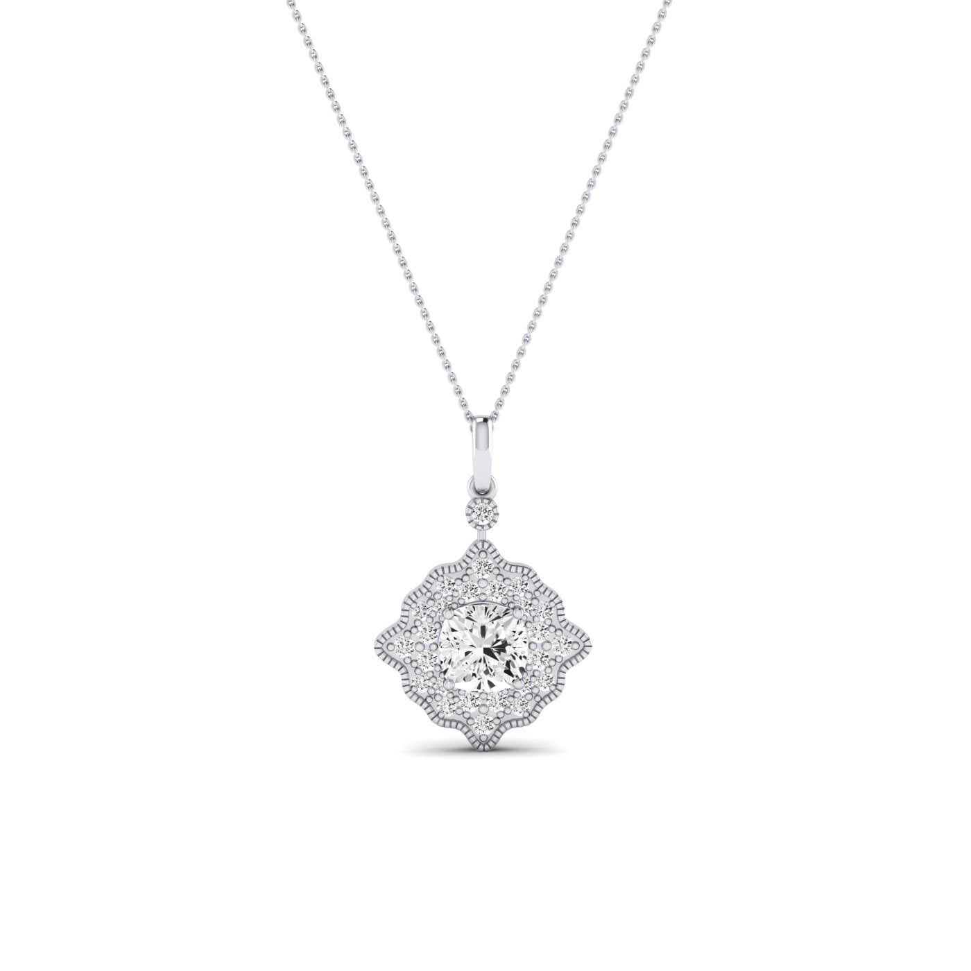 Sky Cushion Cut Diamond Halo Necklace (Clarity Enhanced) whitegold