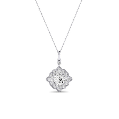 Sky Cushion Cut Diamond Halo Necklace (Clarity Enhanced) whitegold