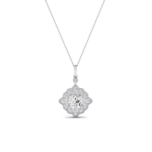 Sky Cushion Cut Diamond Halo Necklace (Clarity Enhanced) whitegold