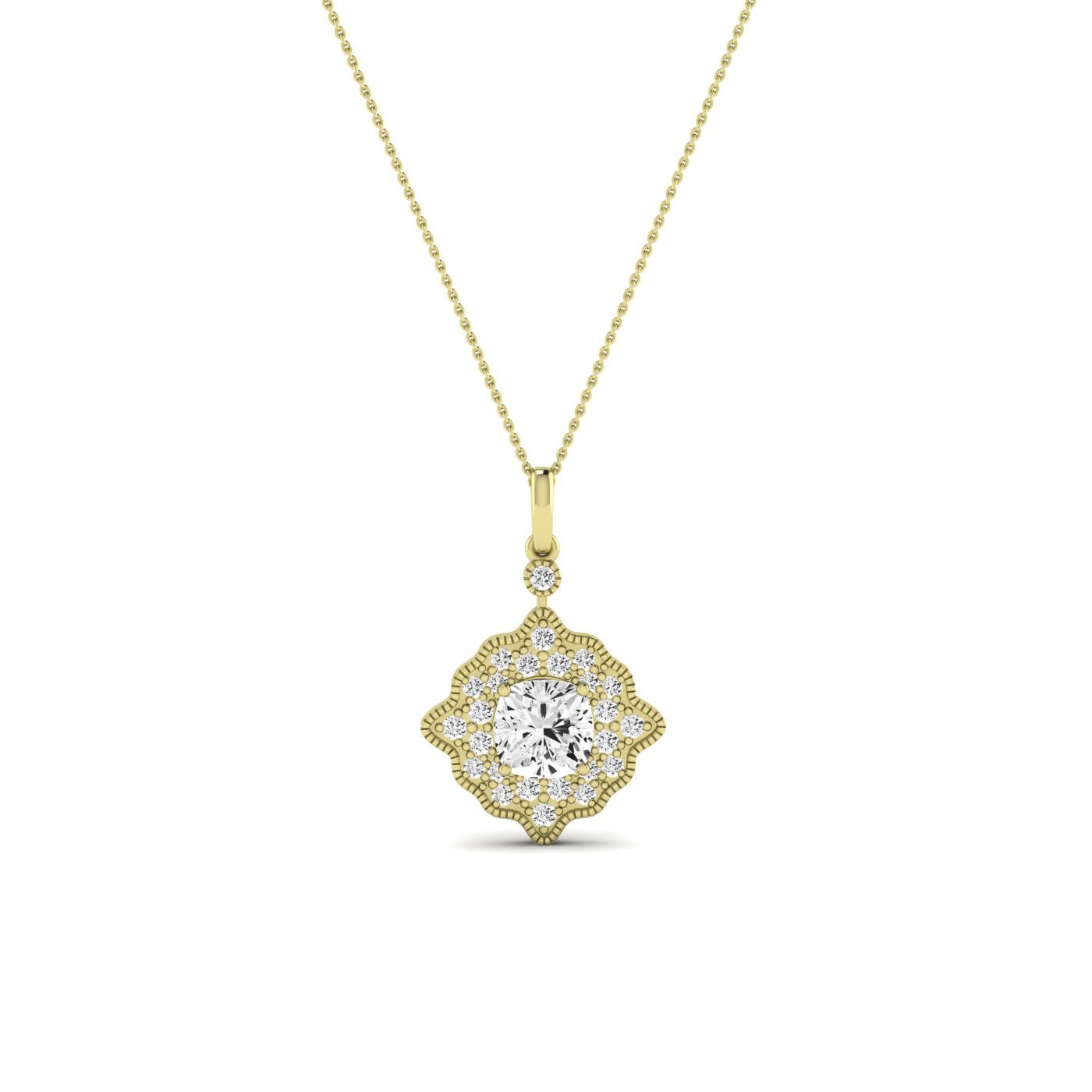 Sky Cushion Cut Moissanite Halo Necklace yellowgold