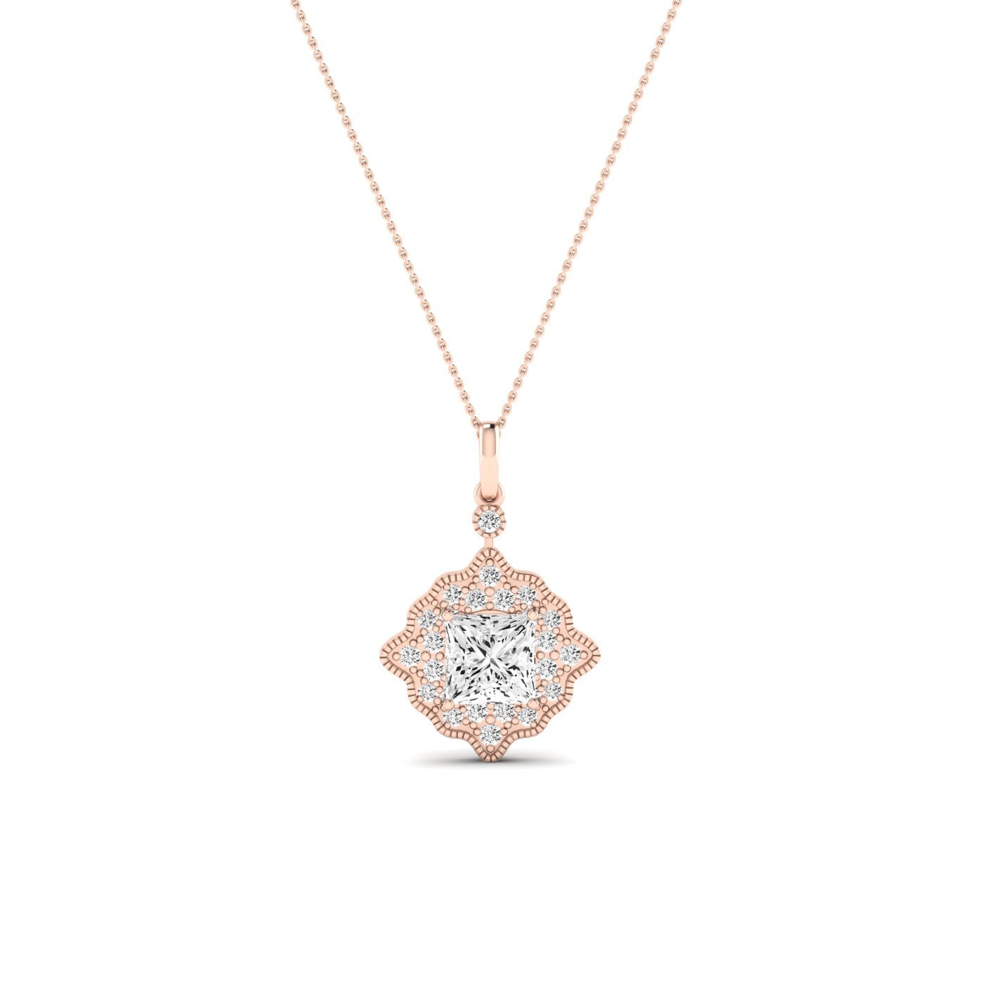 Sky Princess Cut Diamond Halo Necklace (Clarity Enhanced) rosegold