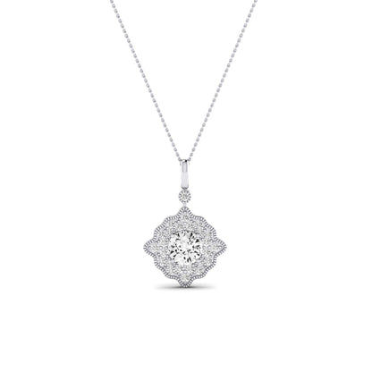 Sky Round Cut Diamond Halo Necklace (Clarity Enhanced) whitegold