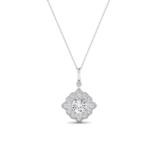 Sky Round Cut Diamond Halo Necklace (Clarity Enhanced) whitegold