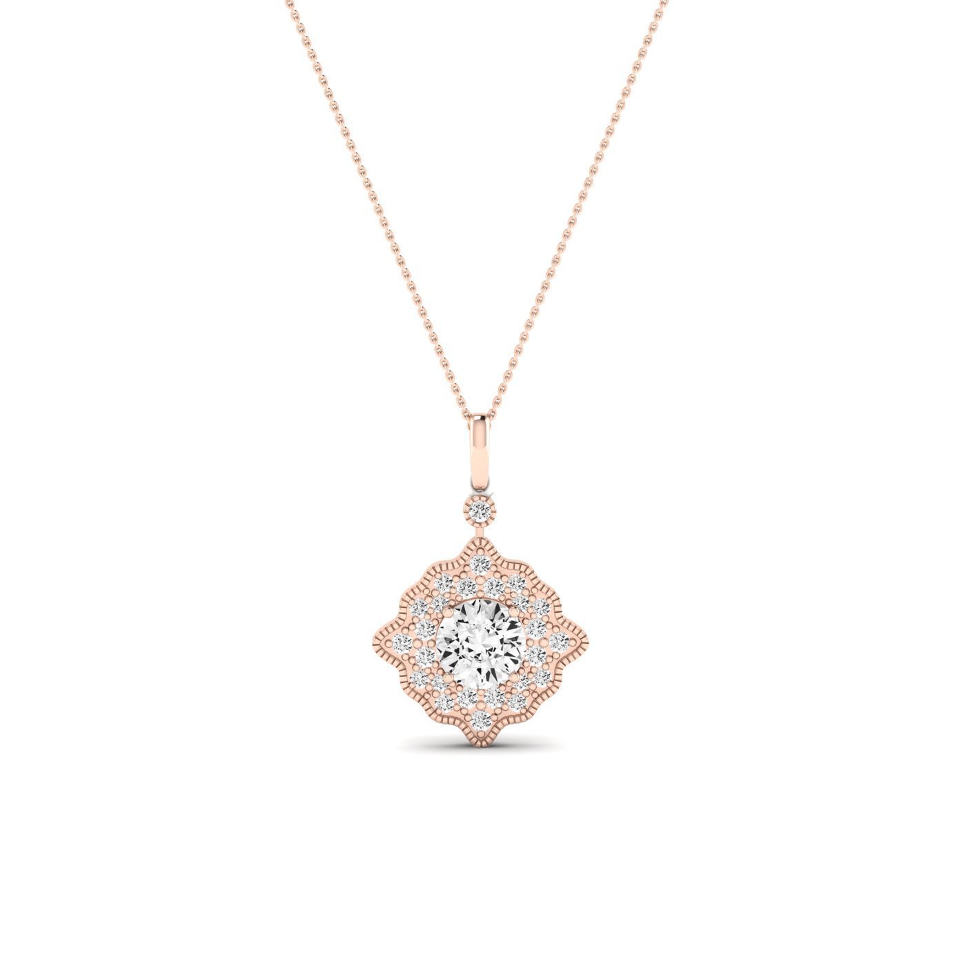 Sky Round Cut Diamond Halo Necklace (Clarity Enhanced) rosegold
