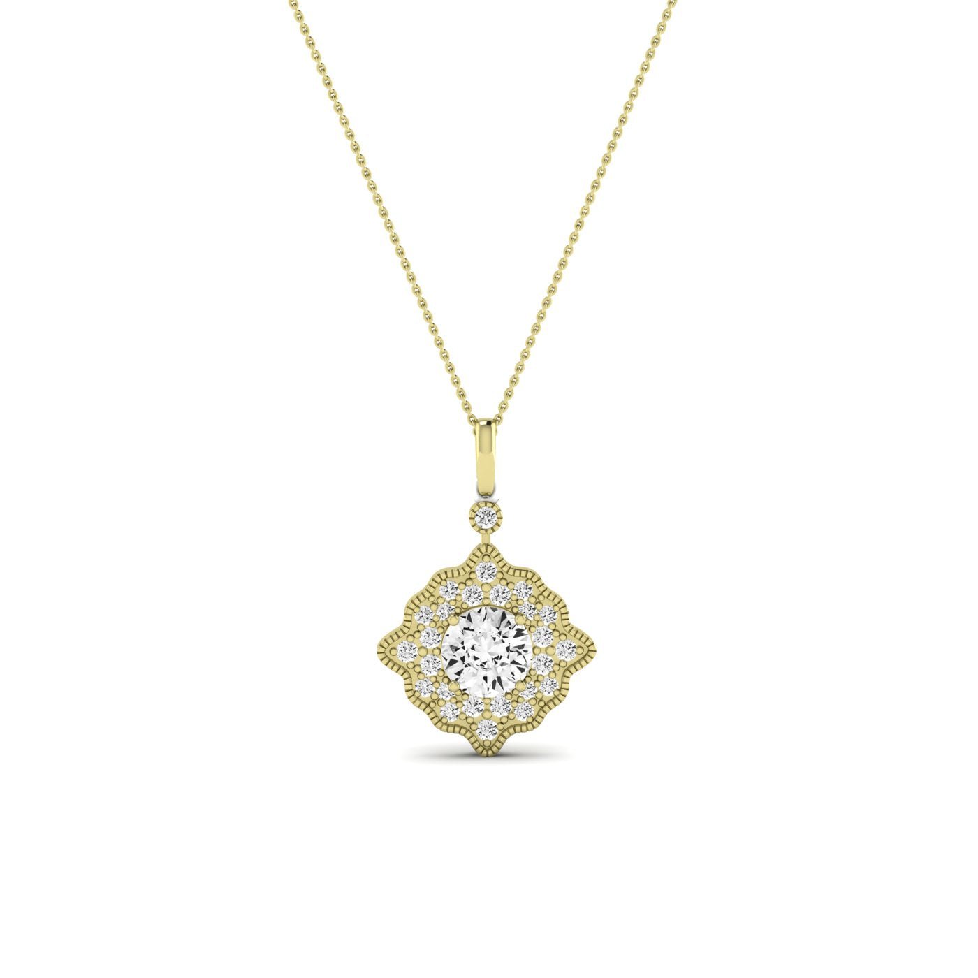 Sky Round Cut Diamond Halo Necklace (Clarity Enhanced) yellowgold