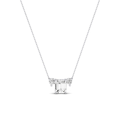 Spirea Emerald Cut Diamond Accented Necklace whitegold