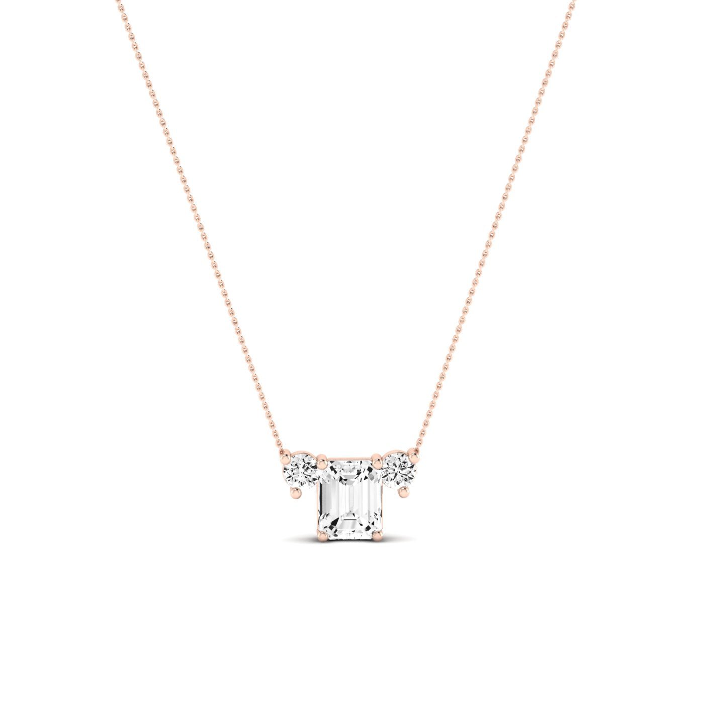 Spirea Emerald Cut Diamond Accented Necklace rosegold