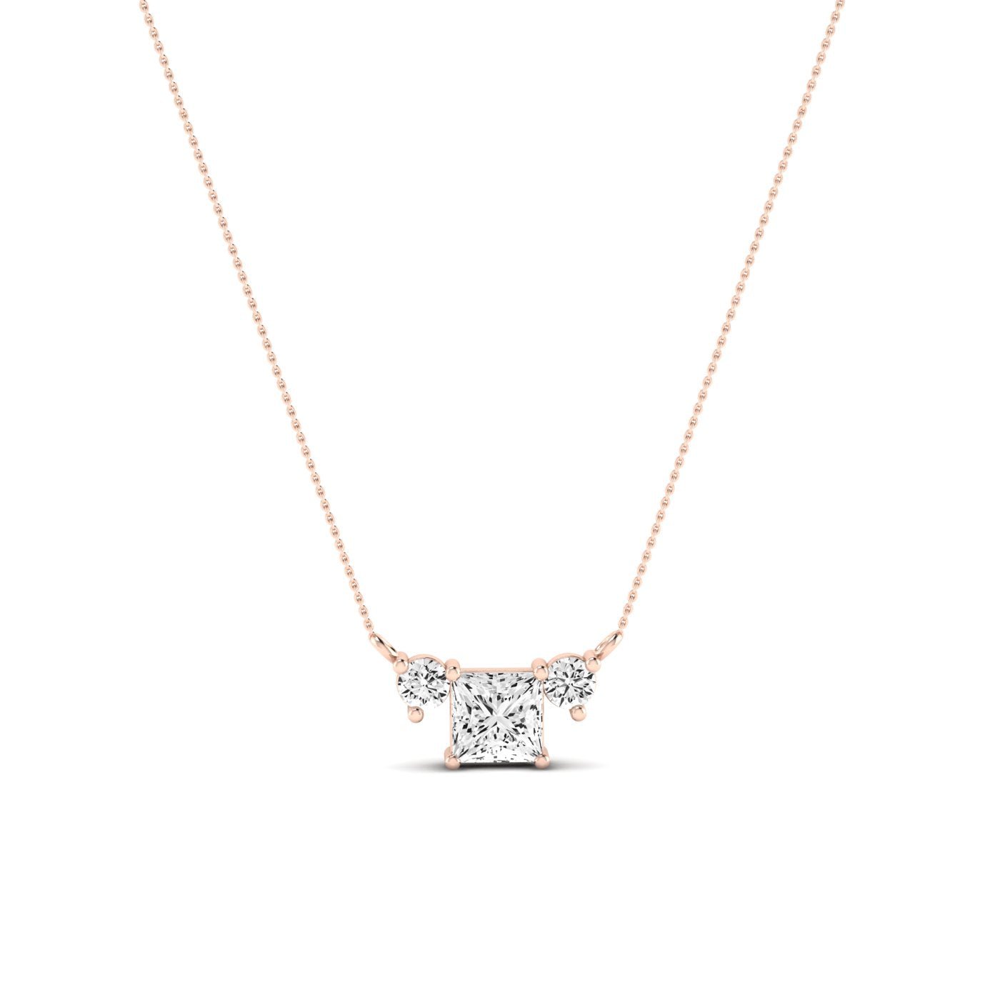 Spirea Princess Cut Moissanite Accented Necklace rosegold