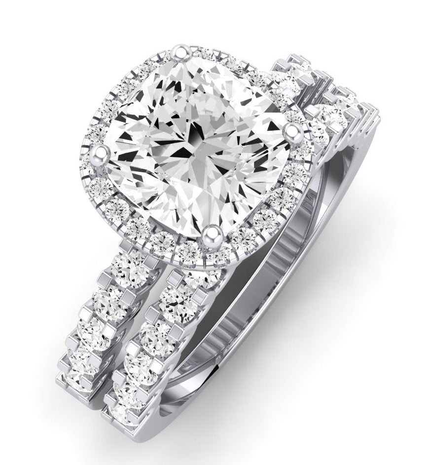 Sweet Pea Moissanite Matching Band Only ( Engagement Ring Not Included) For Ring With Cushion Center whitegold